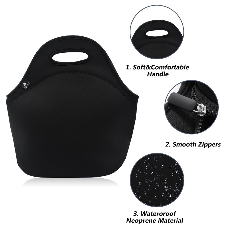 LOVAC Reusable Lunch Bag for Men,Lunch Tote,Durable and Waterproof Neoprene Lunch Bags,Insulated Soft and Lightweight (Pure Black) - Image 3